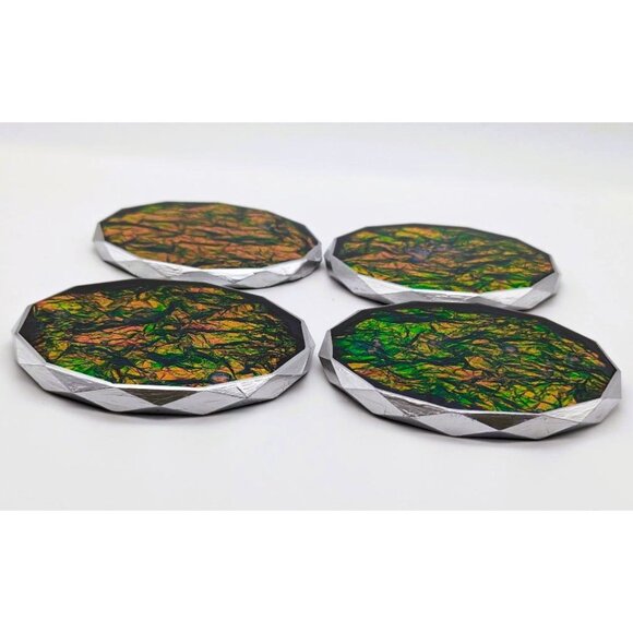 Iridescent Coasters Color Changing Silver Diamond Edge Handcrafted NEW - Picture 3 of 7
